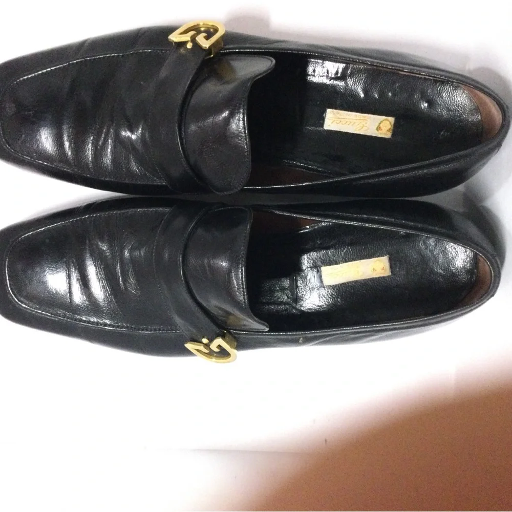 Classic Black Leather Slip-On Loafers with Gold Hardware